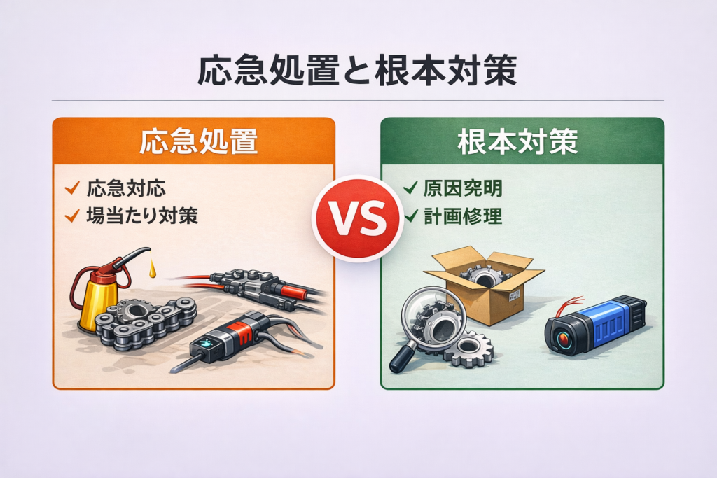 応急処置と根本対策の比較図